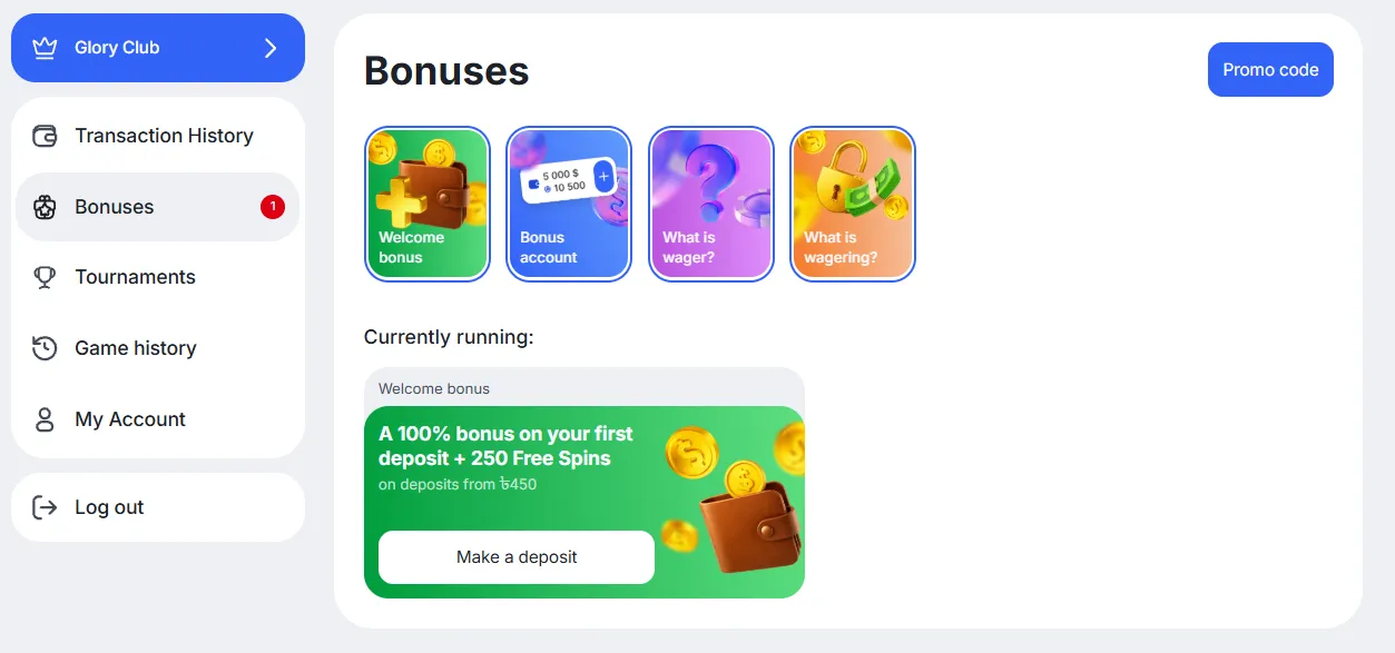 Glory Casino bonus terms